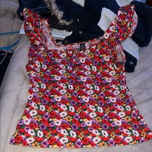 SHEIN Multicolor Floral Ruffle Blouse